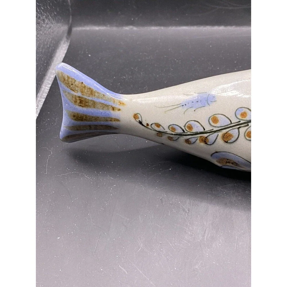 Mexican Art Pottery Ceramic Fish Signed 7” x 3.5” Tonala